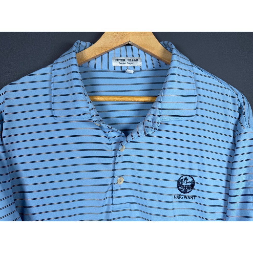 Peter Millar Summer Comfort Polo Shirt Mens Large Blue Striped Haig Point Golf
